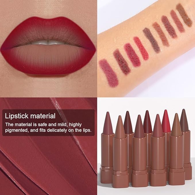 Matte Lip Crayon Lip Liner and Lipstick Combo Sets, Vivid Auburn Gradient Matte Lip Bar And Lip Liner Set, Contour Gradual Ombre Effect Lip Pencil For Old Women, Long Lasting Waterproof Smudge Proof