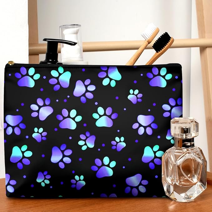 Cute Makeup Bag for Purse Waterproof Cosmetic Bags for Women Funny Smooth Zipper Travel Toiletry Pouch 10X8 Inches-Paw Print Makeup pouch