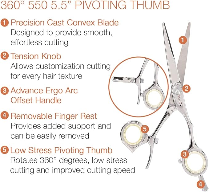 Cricket Centrix Roc-It Dog 360 Hair Scissors Professional Hair Cutting Scissors – 360° Pivoting Thumb, Shears w/Smooth Control and Consistent Tension – 550 5.5 Inch Stainless Steel Shear for Stylists