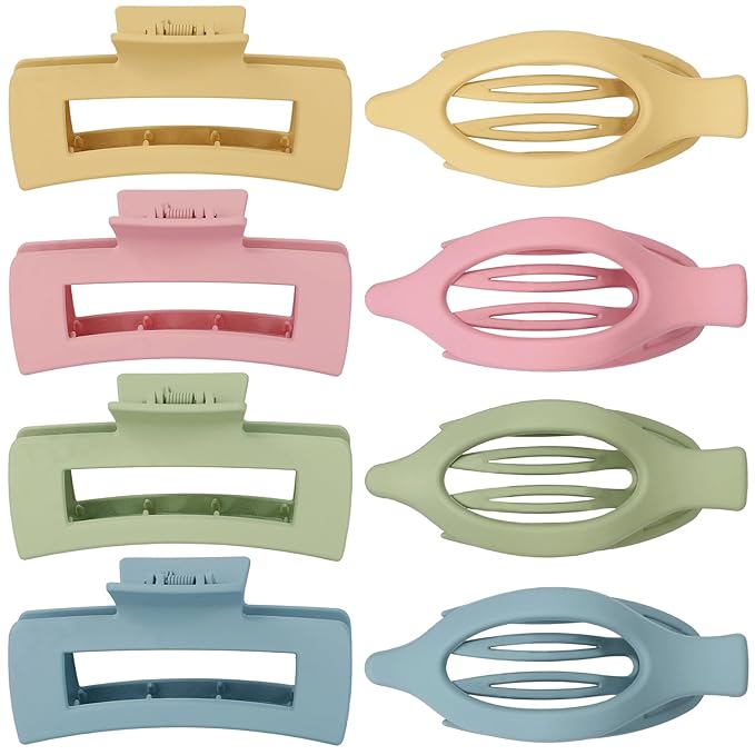 Hair Clips for Women 4.3 Inch Large Hair Claw Clips 8 pcs Square Claw Clips & Flat Hair Clips for Thick or Thin Hair French Concord Hair Barrettes Alligator Hair Accessories for Women (Colorful)