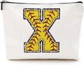 Softball Gifts Initial Makeup Bag Monogrammed Cosmetic Bag Letter X Zipper Pouch Softball Accessories for Girls Women Softballs Player Coach Friend Softballs Stuff Graduation Birthday Gifts