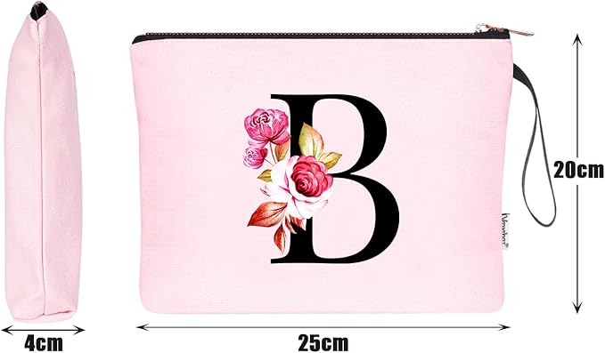 Vavabox A-Z Personalized Makeup Bag, Birthday Gifts for Women Mom, Gifts for Best Friend, Bride Bridesmaid Cosmetic bag (B, Pink)