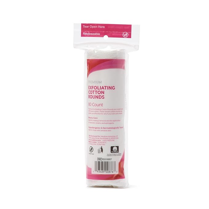 Simply Soft Hypoallergenic Exfoliating Dual Textured Cotton Rounds Pads, 80 Count (Pack of 6)