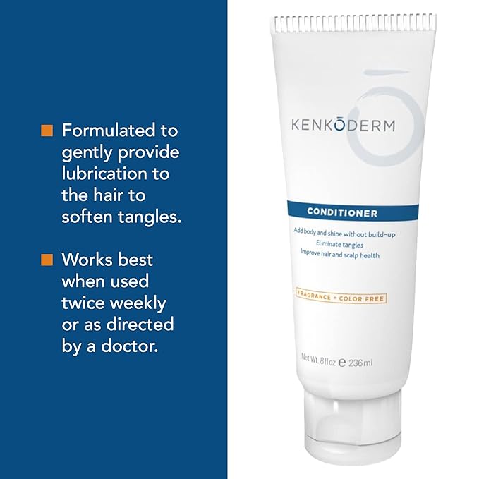 Kenkoderm Psoriasis Conditioner for Sensitive Hair & Skin with 3 Percent Salicylic Acid, Anti-Dandruff Deep Moisturizer for Itchy or Dry Scalp Relief, Color & Fragrance Free, 8-Ounce Tube