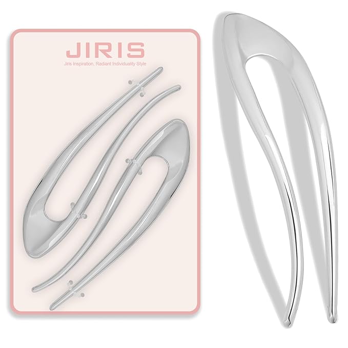 2PCS 5Inch French Hair Pins Large U-Shaped Pins for Women and Girls Fashion Metal Hair Pin French Twist Hair Pins for Buns, Updos,Stylish and Functional(set6-silver)
