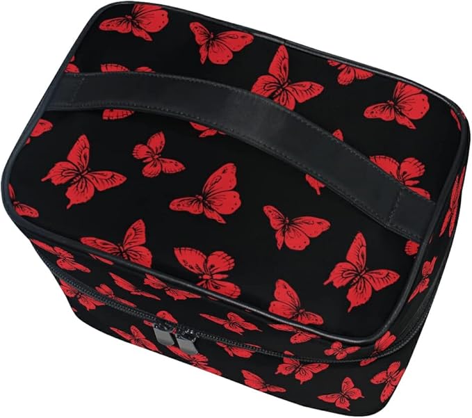 Butterfly Makeup Bag, Black Makeup Organizer Bags Toiletry Bag Box Travel Cosmetic Bag Make Up Train Case for Women Teen Girl Ladies