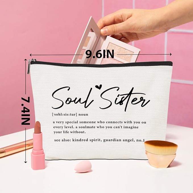 Soul Sister Gifts for Women Makeup Bag Best Friend Birthday Gifts Sister Gifts Cosmetic Bag Friendship Gifts Bestie Gifts for Women Girls Cousin Travel Toiletry Bag Christmas Graduation Gifts