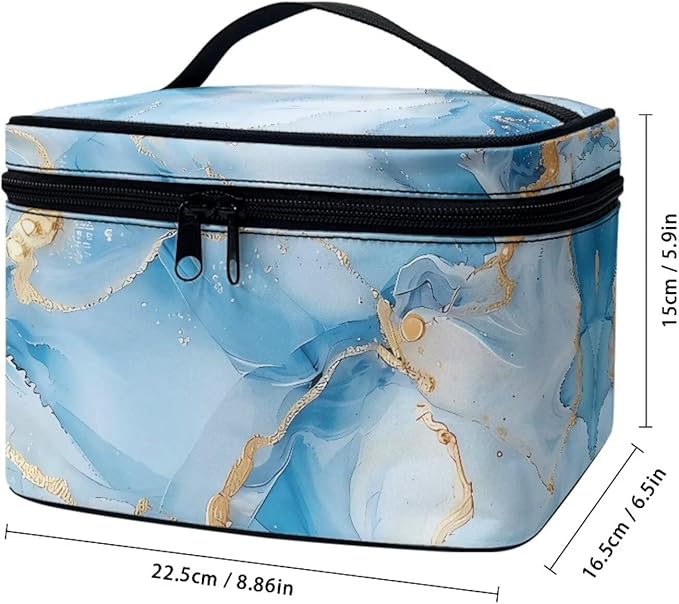 JoyLamoria Blue Marble Print Cosmetic Bag Toiletry Bag Zipper Closure Makeup Bag Travel Case