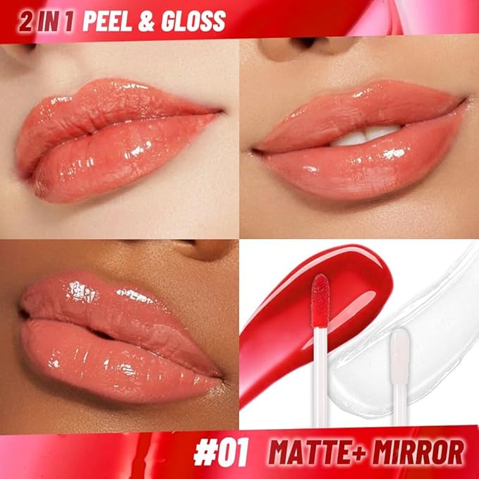 Light Orange Peel off Lip Stain Lip Oil Dual Ended Combo Set with Tweezer, 2 in 1 Lips Liner Stain Oil Long Lasting Waterproof, High Pigmented Flawless Lips Tint Stick Not Faded Vegan & Cruelty-free