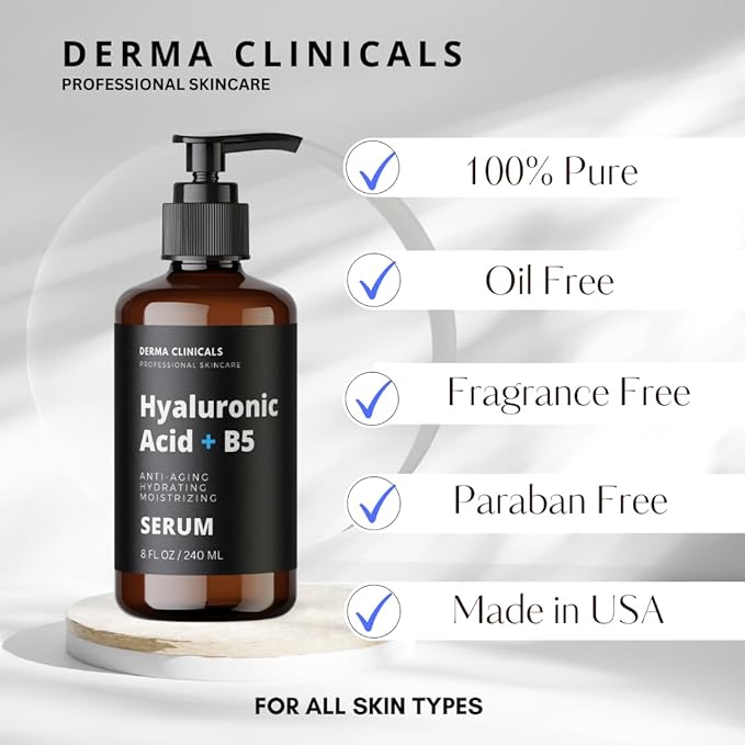 Hyaluronic Acid Serum with Vitamin B5, Anti-Aging, Hydrating facial Serum, Plumping, Lightweight, Fast Absorbing - 8oz