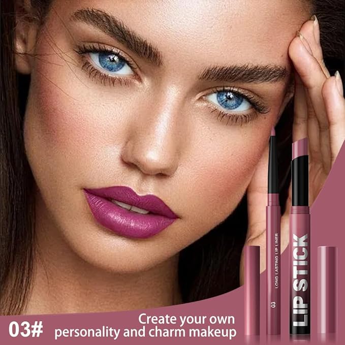 2Pcs 2 in 1 Matte Purple Lip Liner and Lipstick Combo Set for Women,Lipstick Stain Lip Liner for Daily & Party Long Lasting Waterproof Smudge Proof 24 Hour Full Coverage Vegan Lip Makeup Kit