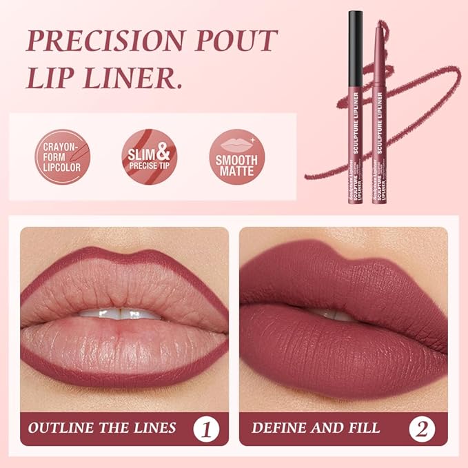 12 Colors Matte Lip Liner Pencil – Long Lasting Waterproof Lip Liner, Smudge Proof Transfer Proof Lip Pencil, High Pigment Lip Makeup for Defining & Filling Lips (06#, 1PCS)