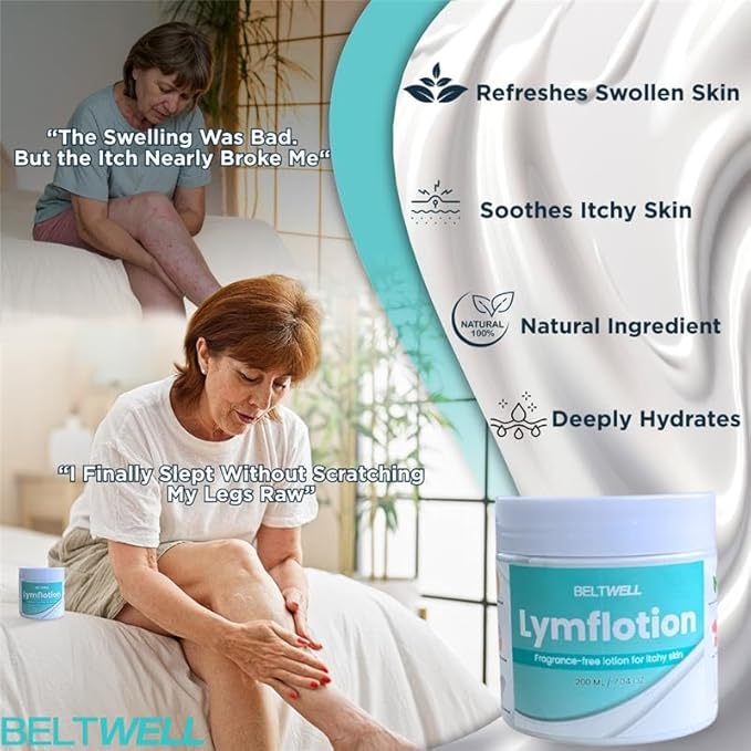 Beltwell® Fragrance-Free Anti-Itch Lotion for Swollen Legs, Dry & Sensitive Skin Relief – Non-Greasy Moisturizer for Itchy Skin, Lymphedema, Diabetes, Eczema, Cracked Feet & Arms – 200ml