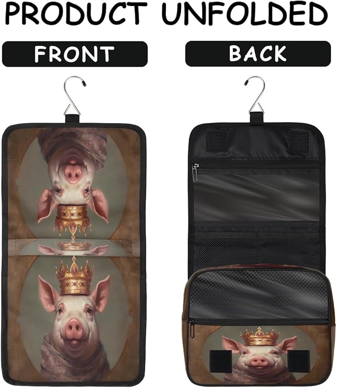 Travel Toiletry Bag for Women & Men Funny Animal Pig Hanging Cosmetic Organizer Portable Waterproof Makeup Case Make Up Bag with Compartments Travel Essentials for Bathroom Shower