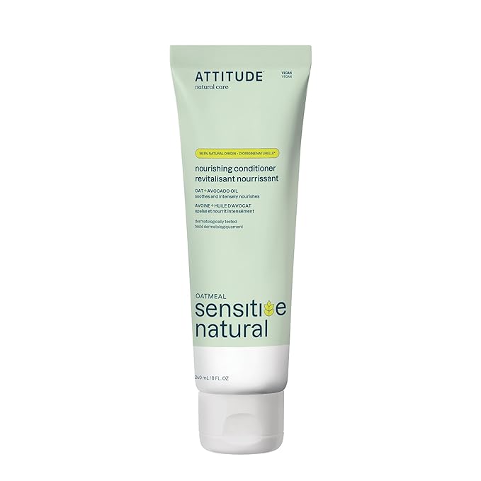 ATTITUDE Hair Conditioner for Sensitive Dry Scalp, Dry and Damaged Hair, Soothing Oat, Naturally Derived Ingredients, Dermatologically Tested, Vegan Detangler, Nourishing, 8 Fl Oz