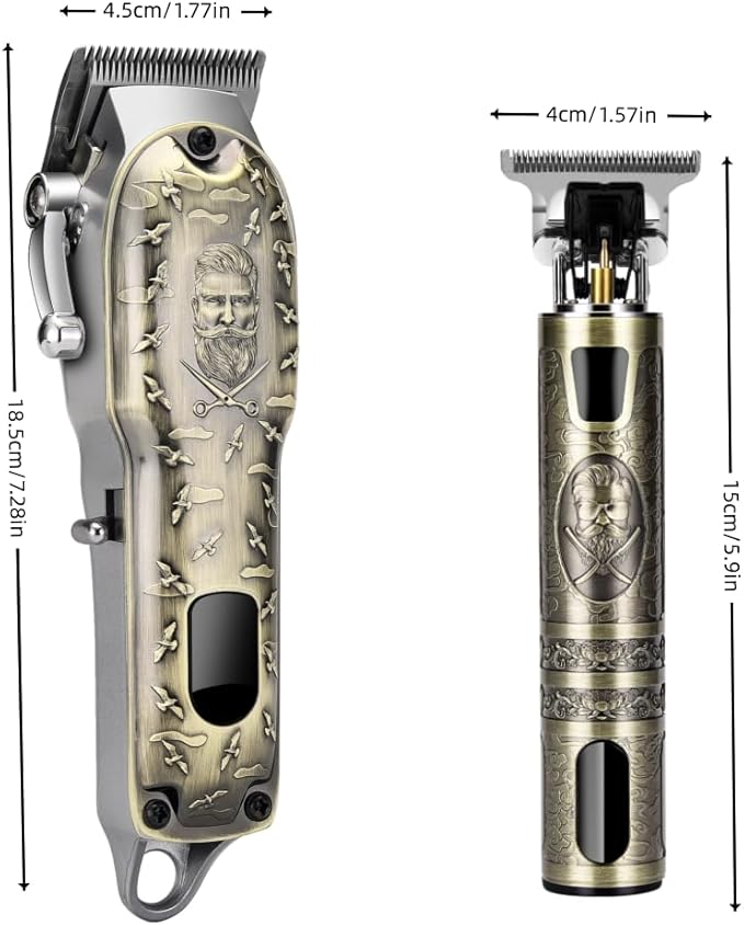 Professional Hair Clipper Set, Digital Display Trimmer Kit with Accessories, Barber Case and Cape, Vintage Design