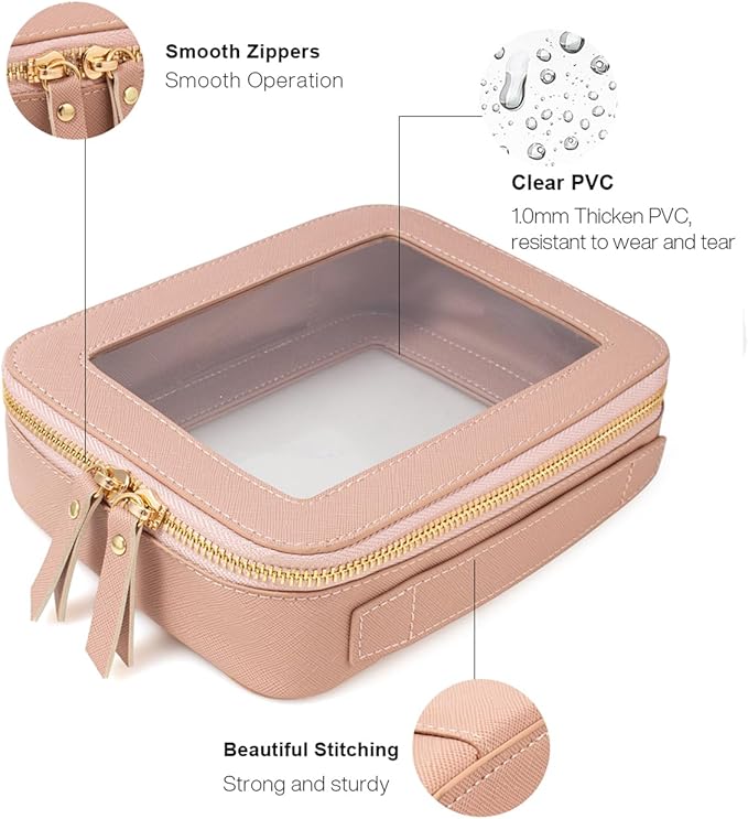 Clear Makeup Bag, Travel Cosmetic Organizer Case Waterproof Skincare Toiletry Bag with Zipper Portable Make Up Pouch Compact Car Organizer Bag for Essentials (Large Dark Pink)