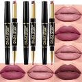 BINGBRUSH 3Pcs Double Ended Rose Chocolate Burgundy Red Matte Lip Liner and Lipstick Makeup Combo Set for Women,Lipliner 24 Hours Original Waterproof Long Lasting Lip Stains Pencil Kit Set