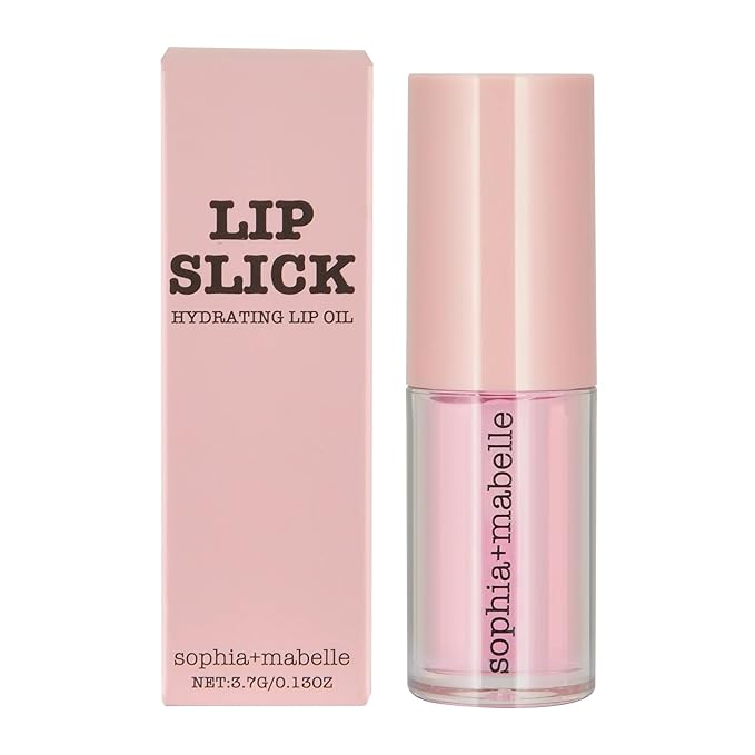 Sophia + Mabelle Hydrating Lip Oil – Lightweight, Non-Sticky & High-Shine Lip Gloss Oil – Moisturizing, Nourishing, Soothing Tinted Formula for Soft Lips – 3.7g (Juice Bar (Pinky Clear), 3.7g)