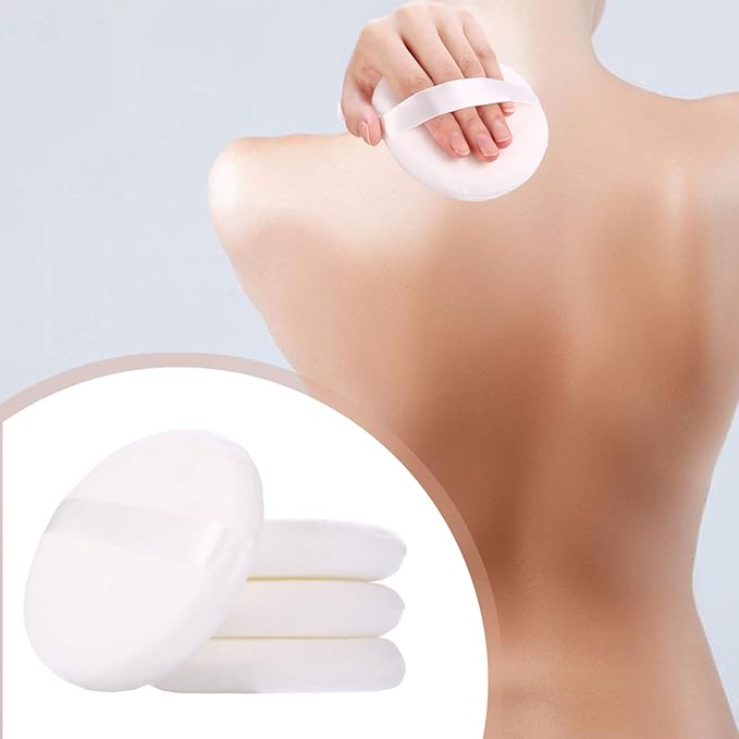 WSYUB Powder Puff, Powder Puff for Body Powder, Ultra Soft Large Velour Body Powder Puffs, 4.13 inch,4pcs，White, Round