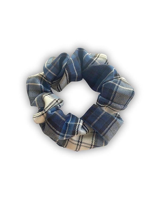 Plaid scrunchie, ClassExceed school uniform plaid, Back to school, handmade school uniform hair accessories (Navy Blue White Plaid85)