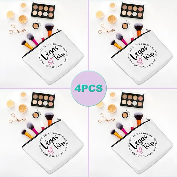 4PCS Girls Trip Makeup Bag - Weekend Gifts, Summer Cosmetic Toiletry Bag, Zipper Pouch Weekender Bags for Women, Female, Bride, Friendship, Bachelorette Party, Birthday
