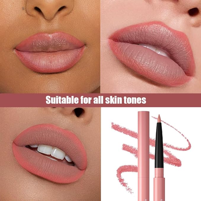 Gel Lip Liner Pencil for Women, Nude Pink Matte Long Lasting Lip Liner Lipstick 24 Hour, High Pigmented Lips Makeup Retractable Liners Waterproof Smudge Proof, Vegan & Cruelty-Free 01