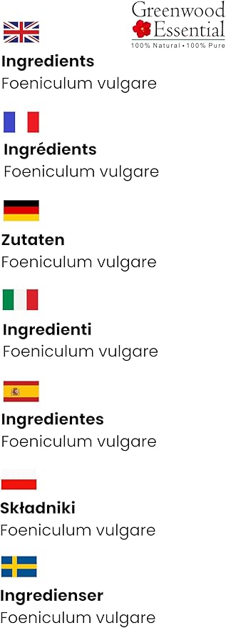 Greenwood Essential Fennel Seed Essential Oil (Foeniculum vulgare) Pure | Non-Sticky | Non-Greasy | Lightweight | Men & Women | All Skin Types | Steam Distilled 100ml (3.38 oz)