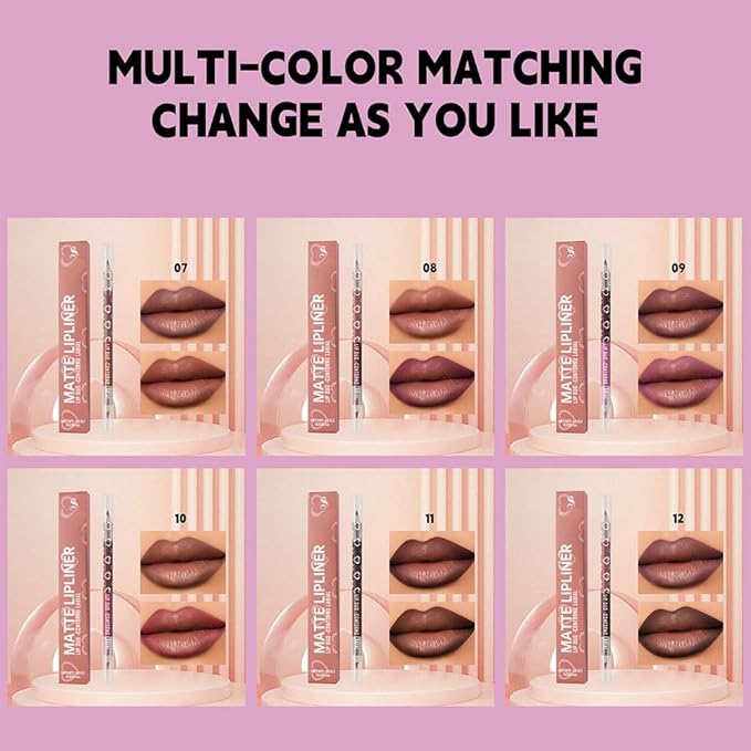 6Pcs Dual-Ended Dual-Colored Matte Lipstick Crayon Lip Liner pencil Set，Creamy & Hydrating Matte Lip Pencil, Smudge-Proof, Long-Wear Waterproof Lipstick to Create Perfect Lip Makeup (6pcs) Set #02
