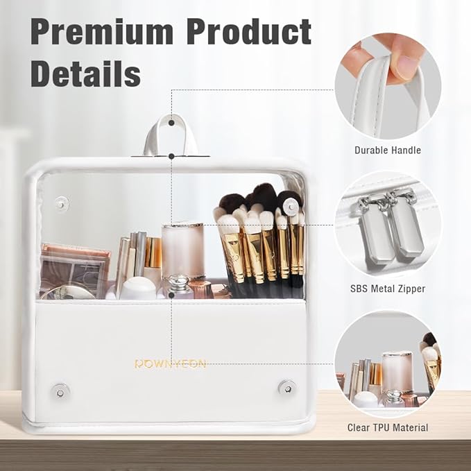 ROWNYEON Makeup Brush Bag, High Capacity Stand-Up Makeup Brush Holder, Travel Professional Cosmetic Bag Artist Organizer Bag Large Makeup Brush Case with Adjustable Divider (Brushes Not included)