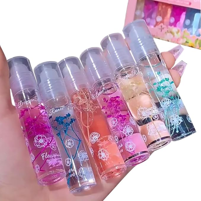 Girls Roll On Lip Gloss Set with Case, 6 Pcs Glossy Lip Make up for Kids and Teens Fruity Flavors, Kid Friendly, Party Gift, Best Friends (Pink-6)