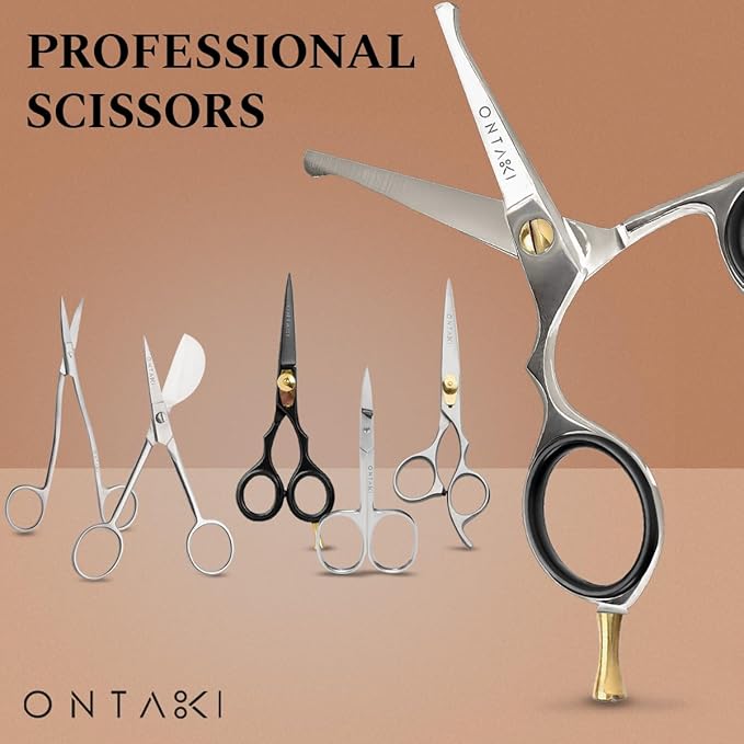 Ontaki 4.2" Japanese Steel Rounded-Tip Beard & Mustache Scissors - Silver - Precision 420C Steel Round-Tip Beard Shears - Safe Blunt Edges for Nose Hair Trimmer for Men - Versatile Eyebrow Scissors