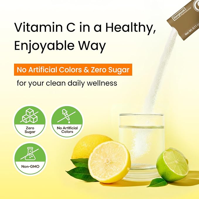 Vita Pop Vitamin C 2,000mg Korean High-Potency Daily Portable Zero Sugar Lemon Flavor Vitamin D & Biotin for Adults & Kids – Vitamin C Supplement for Immune Support, 100 Packets