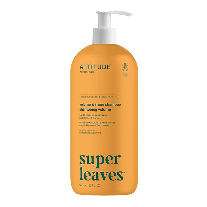 ATTITUDE Volume and Shine Hair Shampoo, EWG Verified, For Thin Hair, Naturally Derived Ingredients, Vegan and Plant Based, Soy Protein And Cranberries, 32 Fl Oz