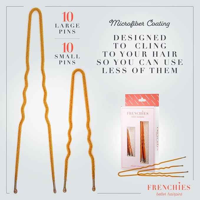 Frenchies French Twist Hair Pin, Ultra Flocked Extra Soft French Hair Pins for Women, Wedding, Updo Extensions, or Wig, 20 Count, Red