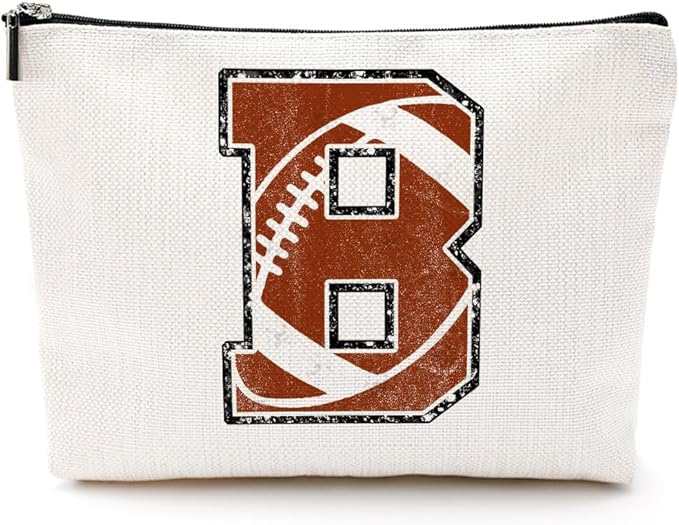 Rugby Gifts Initial Makeup Bag Monogrammed Cosmetic Bag Letter B Zipper Pouch Accessories for Girls Women Player Coach Wife Stuff Graduation Birthday Gifts