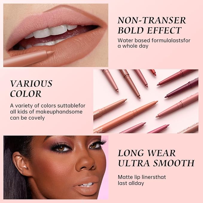 12 Colors Matte Lip Liner Pencil – Long Lasting Waterproof Lip Liner, Smudge Proof Transfer Proof Lip Pencil, High Pigment Lip Makeup for Defining & Filling Lips (08#, 1PCS)