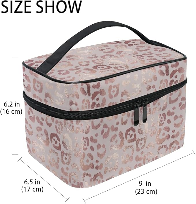 Makeup Bag, Rose Gold Leopard Travel Makeup Organizer Bag Cosmetic Cases Toiletry Bags for Girl Women Ladies