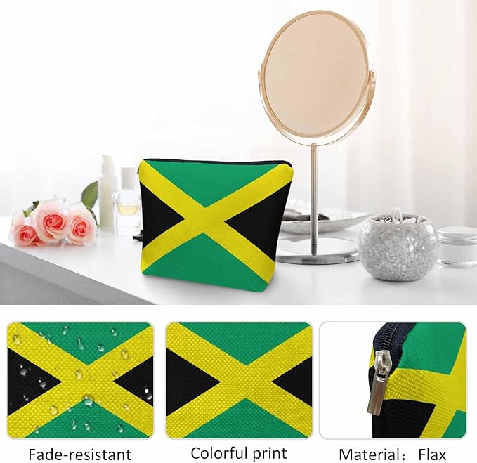 Women Cosmetic Bag Jamaica Flag, National Jamaica Flag Cute Makeup Bag For Purse Cosmetic Travel Bag For Toiletries Makeup Storage Bag Flax Skincare Bag Makeup Pouch Bags Green