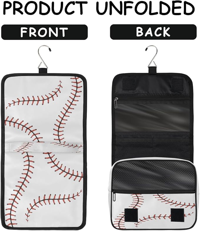Travel Toiletry Bag for Women & Men Sport Baseball Red Hanging Cosmetic Organizer Portable Waterproof Makeup Case Make Up Bag with Compartments Travel Essentials for Bathroom Shower