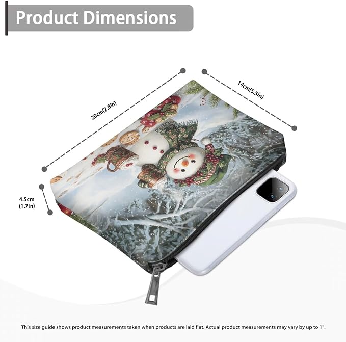 COEQINE Snowman Coffee Milk Purse Pouches for Organizing Leather Cosmetic Bag Bulk Small Pencil Pouch for Women Travel Toiletry Bag Floral Makeup Zipper Pouch for Christmas Gifts for Ladies
