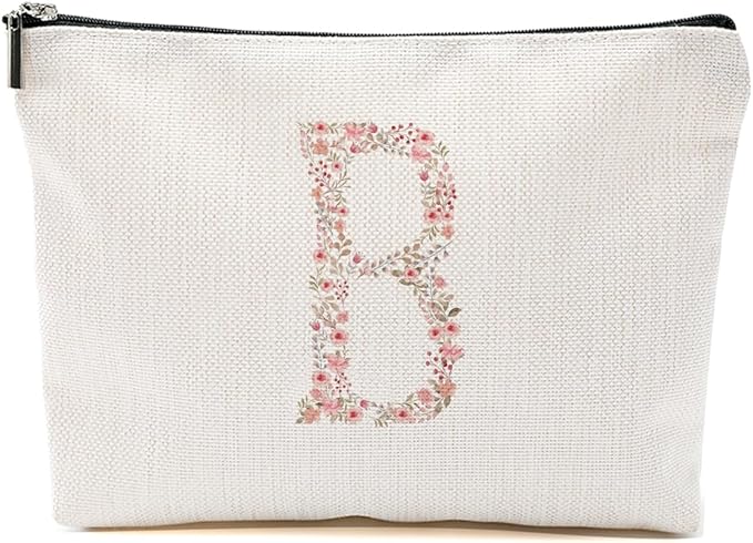 Initial Makeup Bag Floral B Personalized Cosmetic Bag Monogrammed Gifts for Women Girls Bride Boss Monogram Zipper Pouch for Teacher Appreciation Mothers Day Birthday Wedding Bridal Shower Gifts