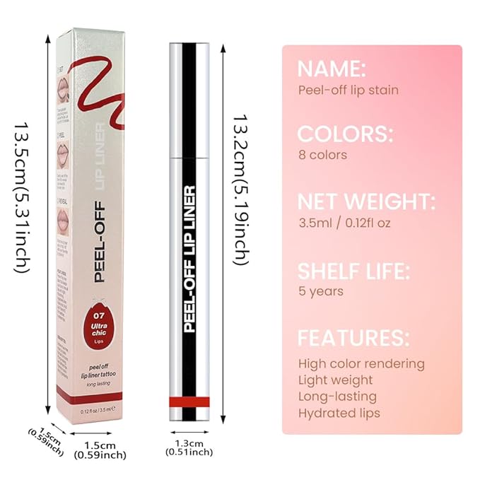 Orange Red Liquid Matte Lip Liner Stain Peel Off with Tweezer, Long Lasting, Waterproof Matte Lipstick Lip Gloss Tattoo for Women, Transfer-prof Lip Tint Makeup for All Skin Types 07#