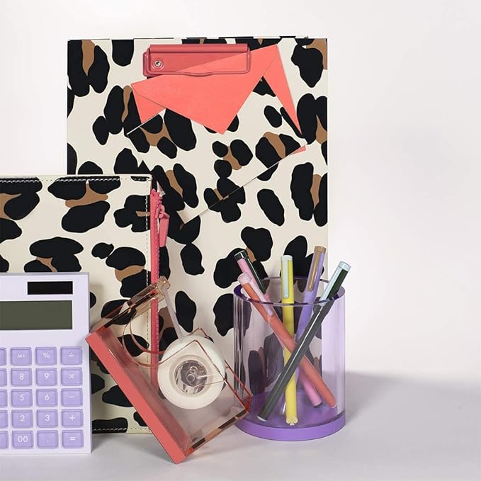 Kate Spade New York Leopard Print A4 Clipboard Folio with Low Profile Clip, Professional Padfolio Includes Lined Notepad, Pen Loop, and Pocket, Forest Feline