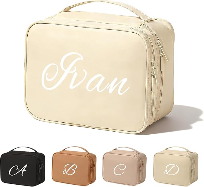 Custom Makeup Bag, Personalized Travel Toiletry Bag,Portable Cosmetic Bag with Elastic Straps,Makeup Organizer with Adjustable Dividers,Christmas and Wedding Gifts for Friend and Bridesmaid.
