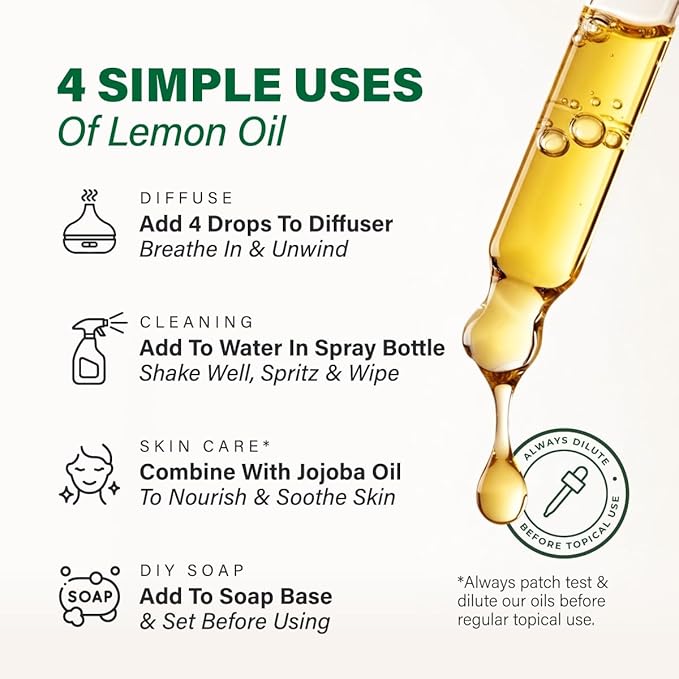 KUKKA Lemon Essential Oils - 4 Fl Oz - for Hair, Skin, Diffuser, Aromatherapy & DIY Soap Making Scent