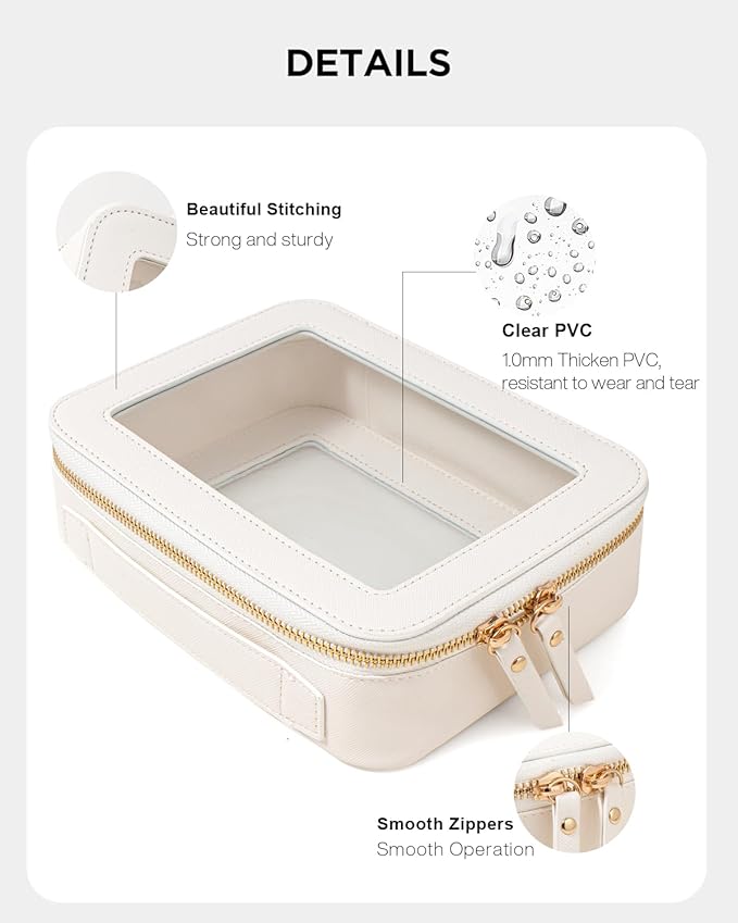 Clear Makeup Bag, Travel Cosmetic Organizer Case Waterproof Skincare Toiletry Bag with Zipper Portable Make Up Pouch Compact Car Organizer Bag for Essentials (Large White)