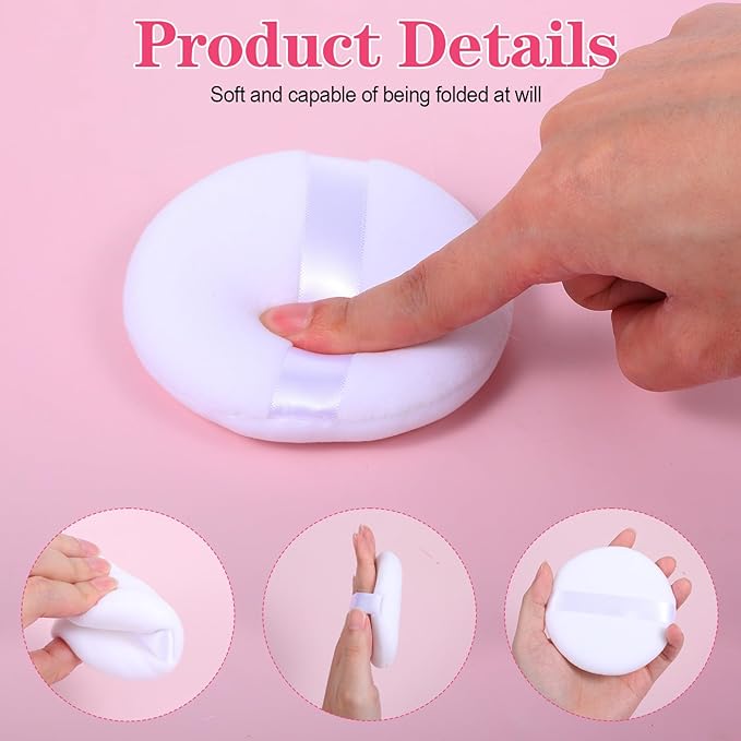 3 Pack Loose Powder Puff, 4.13 Inch White Large Body Powder Puff, Portable Soft Cotton Powders Puffs, Travel Dusting Round Ductile Puffs with Clear Box for Women Body Face