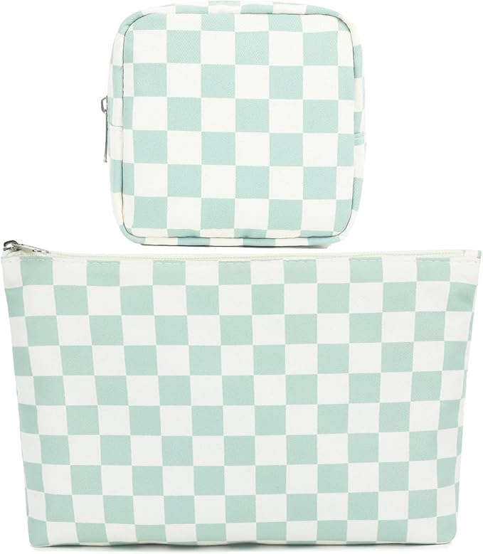 Checkered Makeup Bag, Travel Cosmetic Bag Organizer Toiletry Bag Make Up Bags with Zipper & Compartments for Women Girls, 2PCS