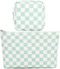 Checkered Makeup Bag, Travel Cosmetic Bag Organizer Toiletry Bag Make Up Bags with Zipper & Compartments for Women Girls, 2PCS